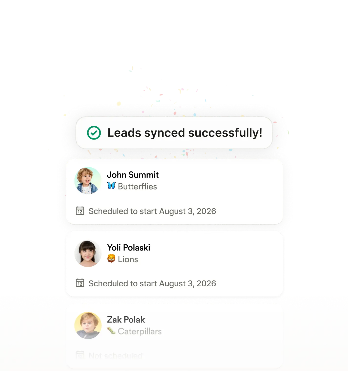 A group of leads with a button over it that says leads successfully syncewd