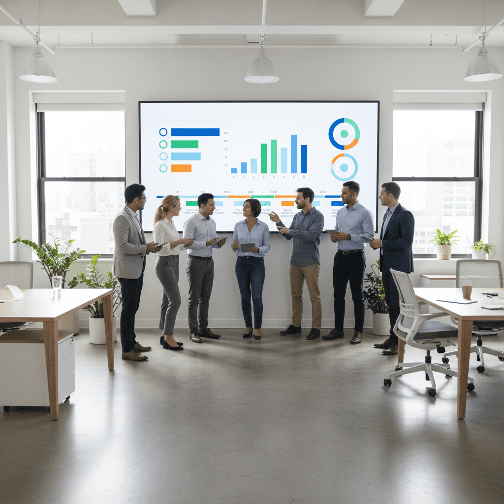 Insurance team reviewing a shared claims dashboard to improve customer engagement