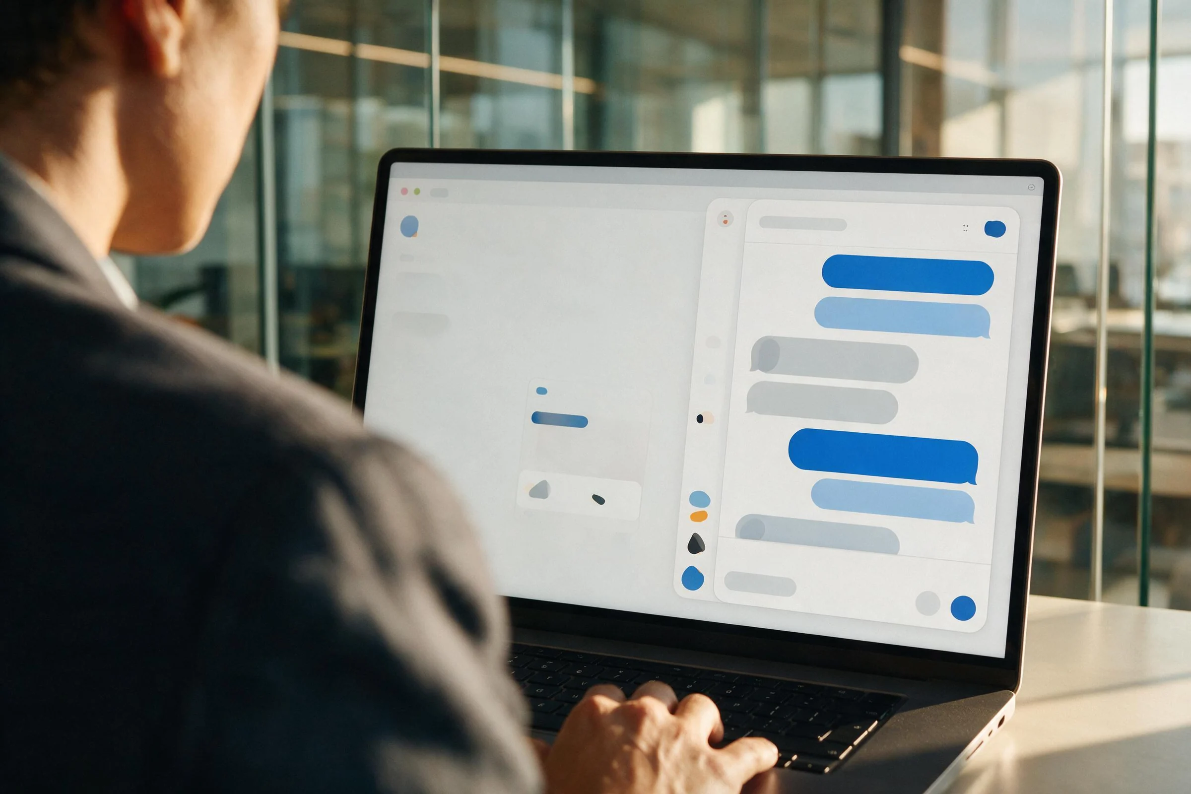 Website visitor holding a real conversation with the KGT AI assistant on a laptop