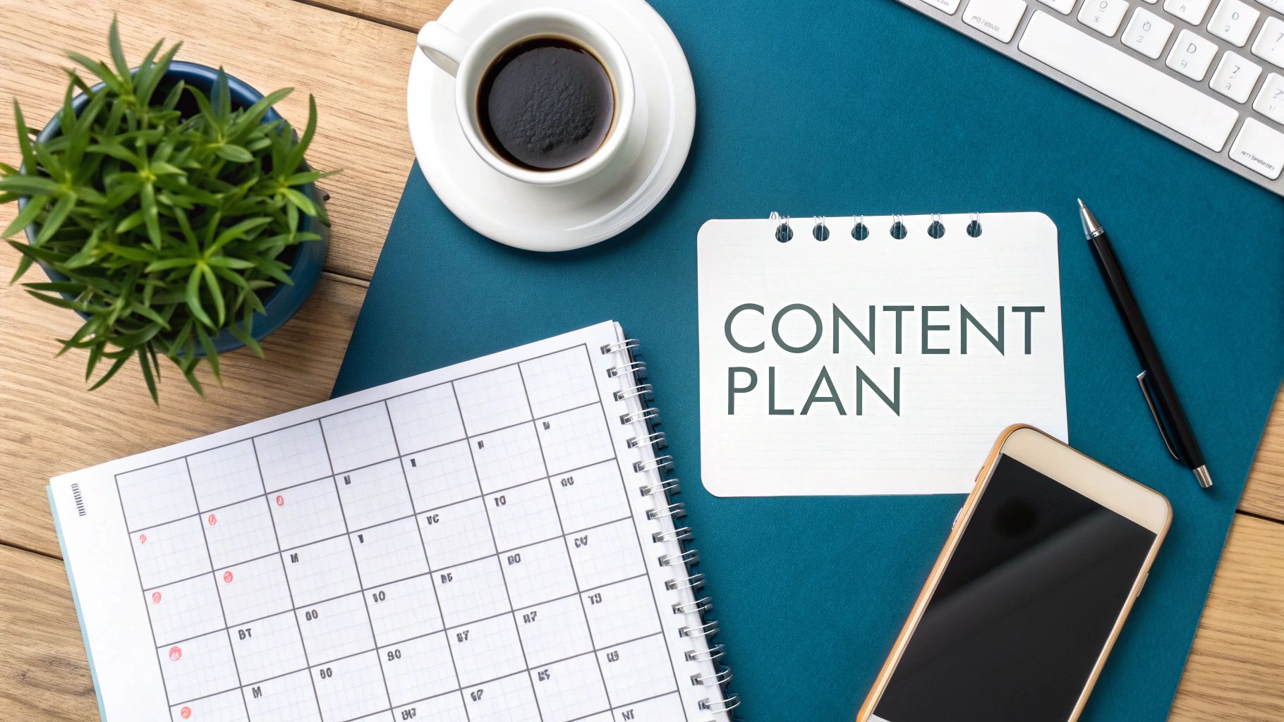 A hand holding a smartphone displaying a well-designed LinkedIn post, with a laptop in the background showing analytics graphs.