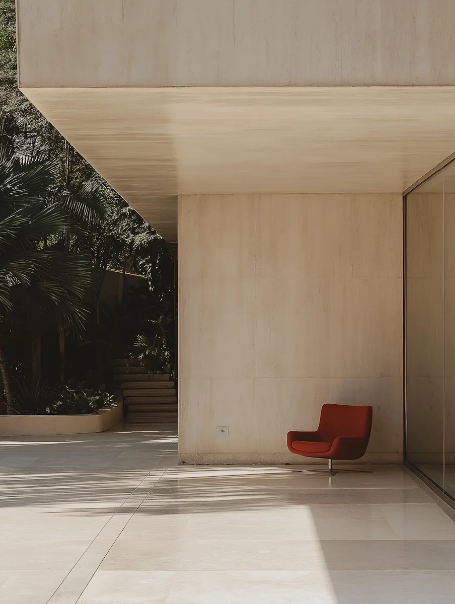 A minimal building with a chair