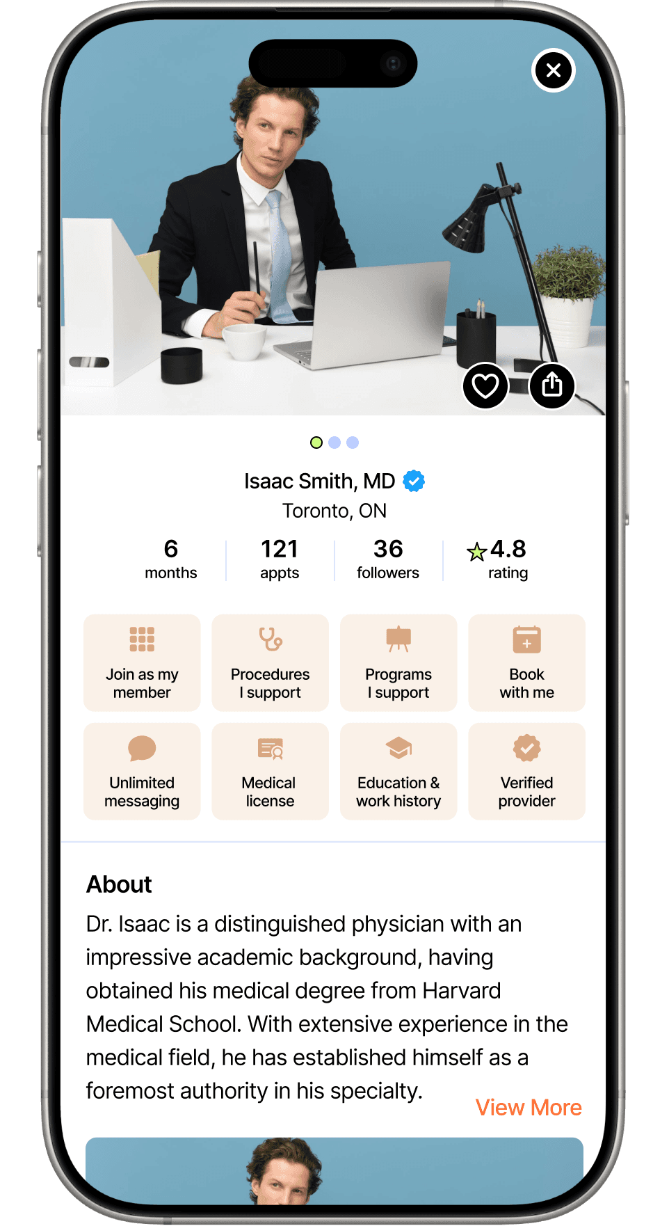 A screenshot of the RevDoc Member app UI