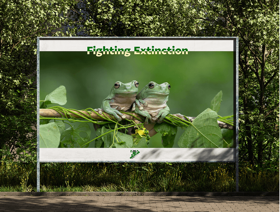 Billboard of frogs sitting on a branch for Zoos victoria design study