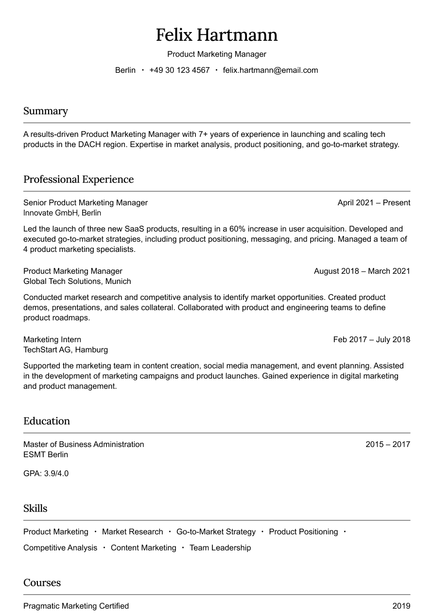 Product marketing manager resume example
