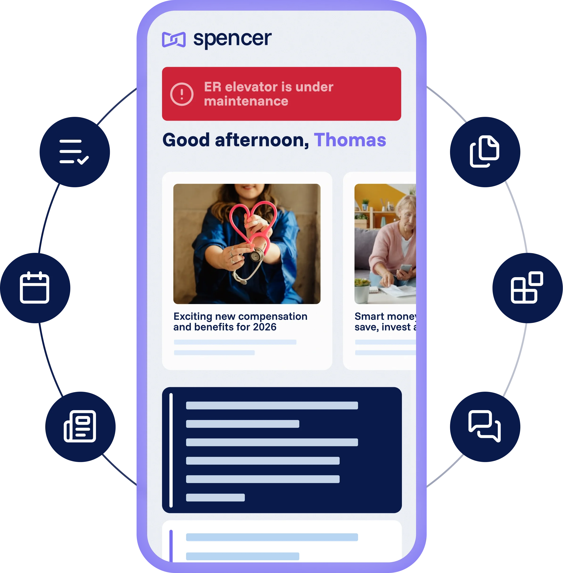 Spencer internal chat UI with messages and a clear mobile chat interface