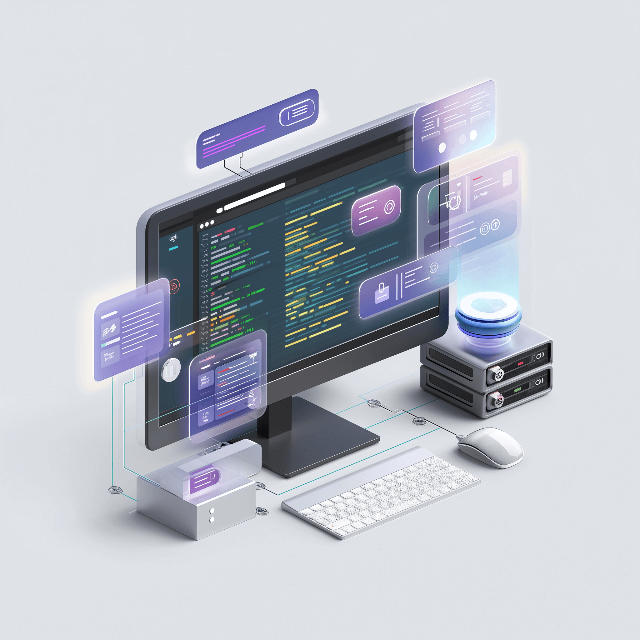 Digital image of code on a screen with windows floating windows