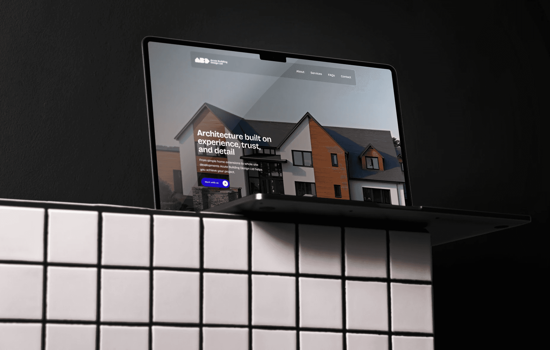 Laptop mockup showing website for a modern architect firm