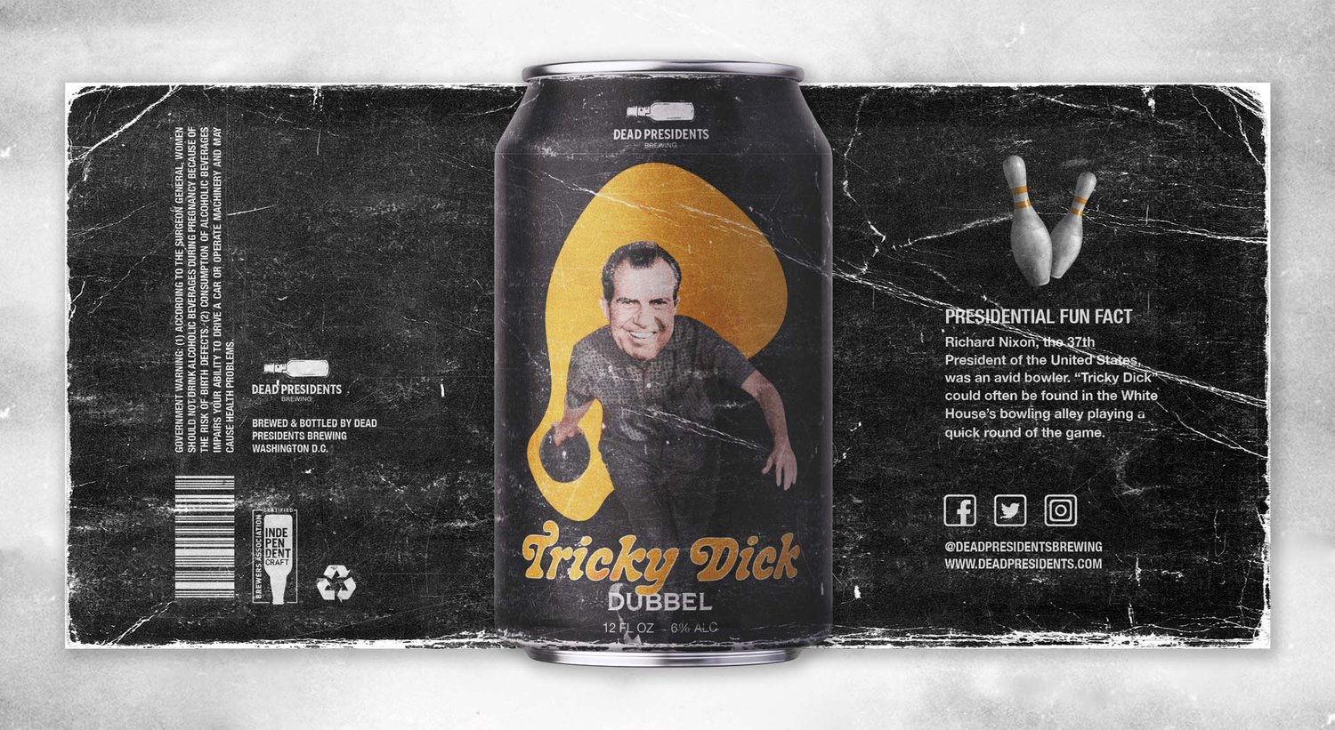 Dead Presidents Brewing Tricky Dick Beer Can and label