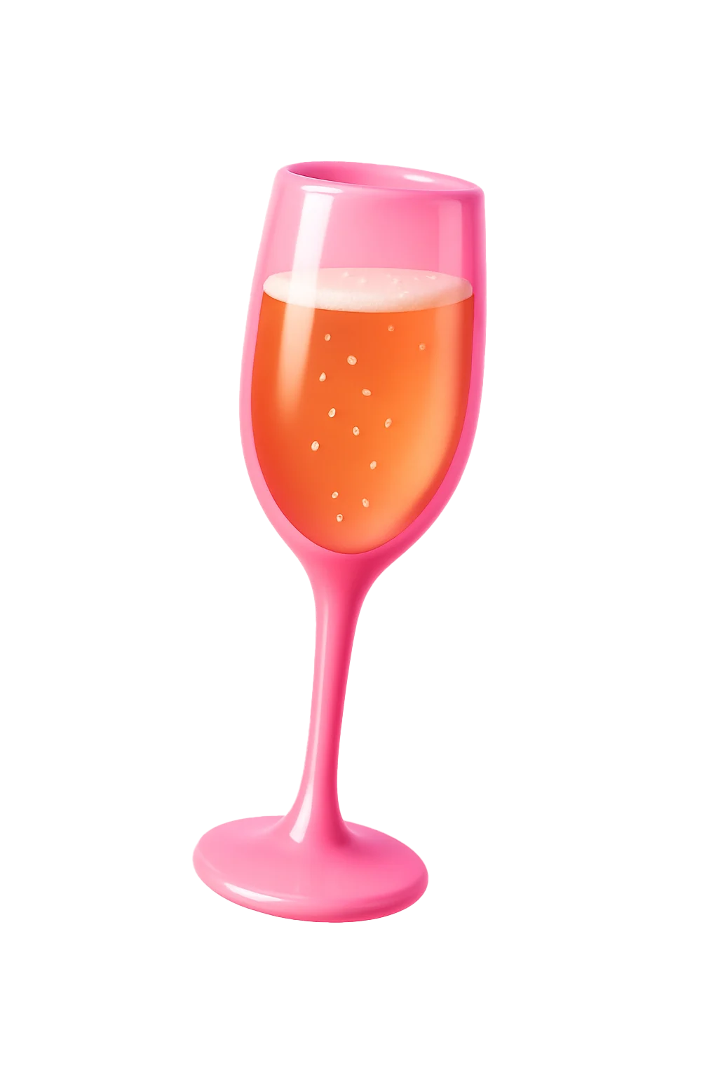 A pink champagne glass filled with a bubbly, light-colored drink.