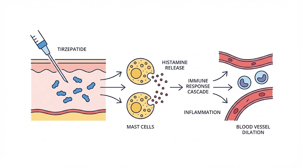 How mast cell histamine release causes tirzepatide injection site reactions