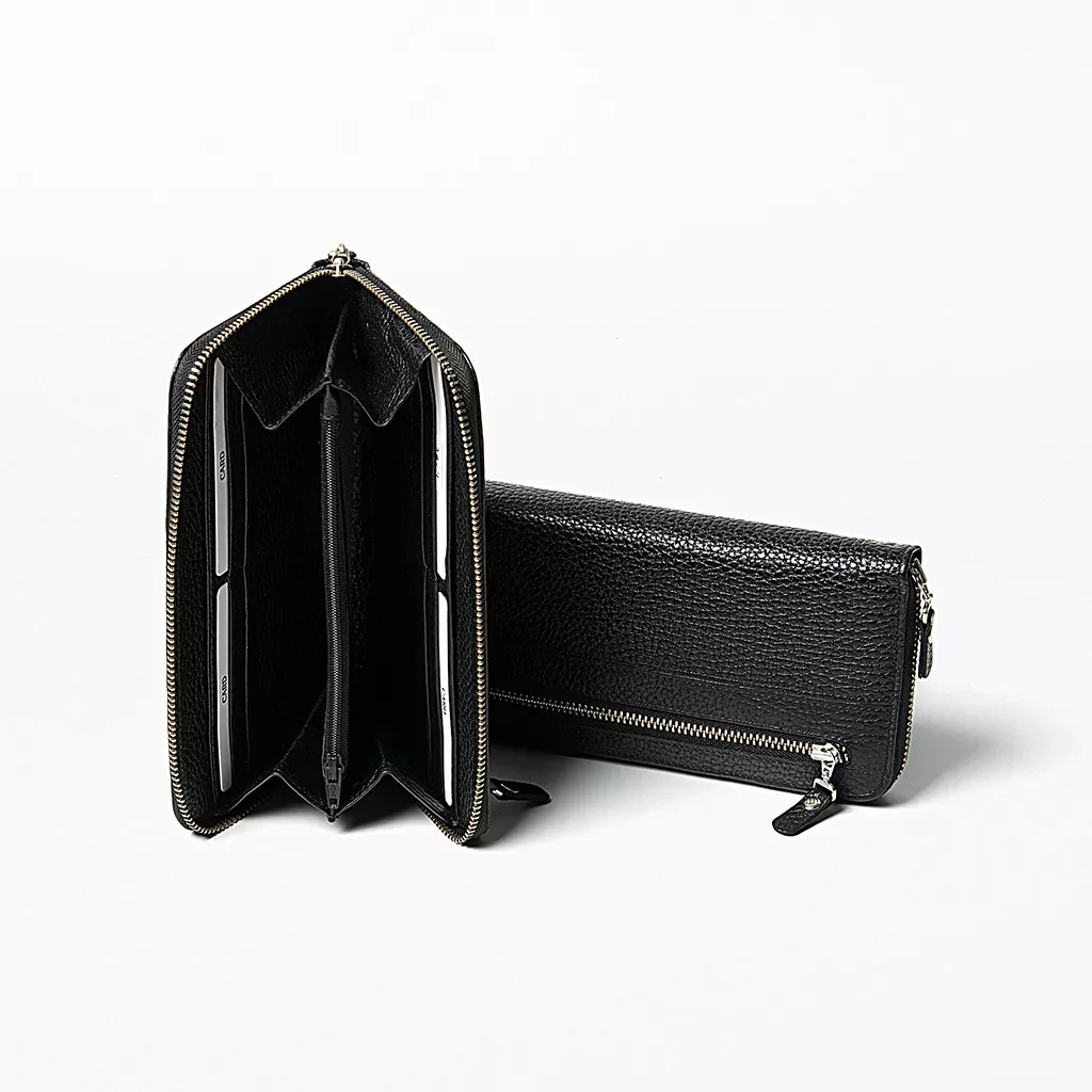 Genuine leather travel wallet zip around design