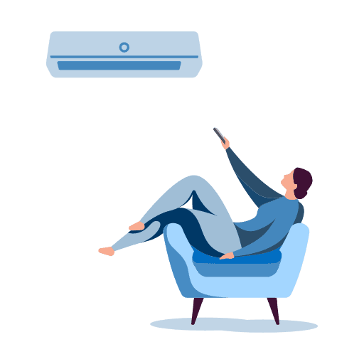 An illustration of a lady on a blue chair enjoying an air conditioning installation