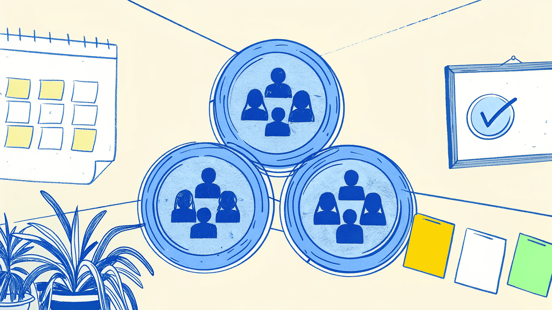 Three connected icons showing group size, event deadline, and all-in budget for choosing a custom t-shirt vendor
