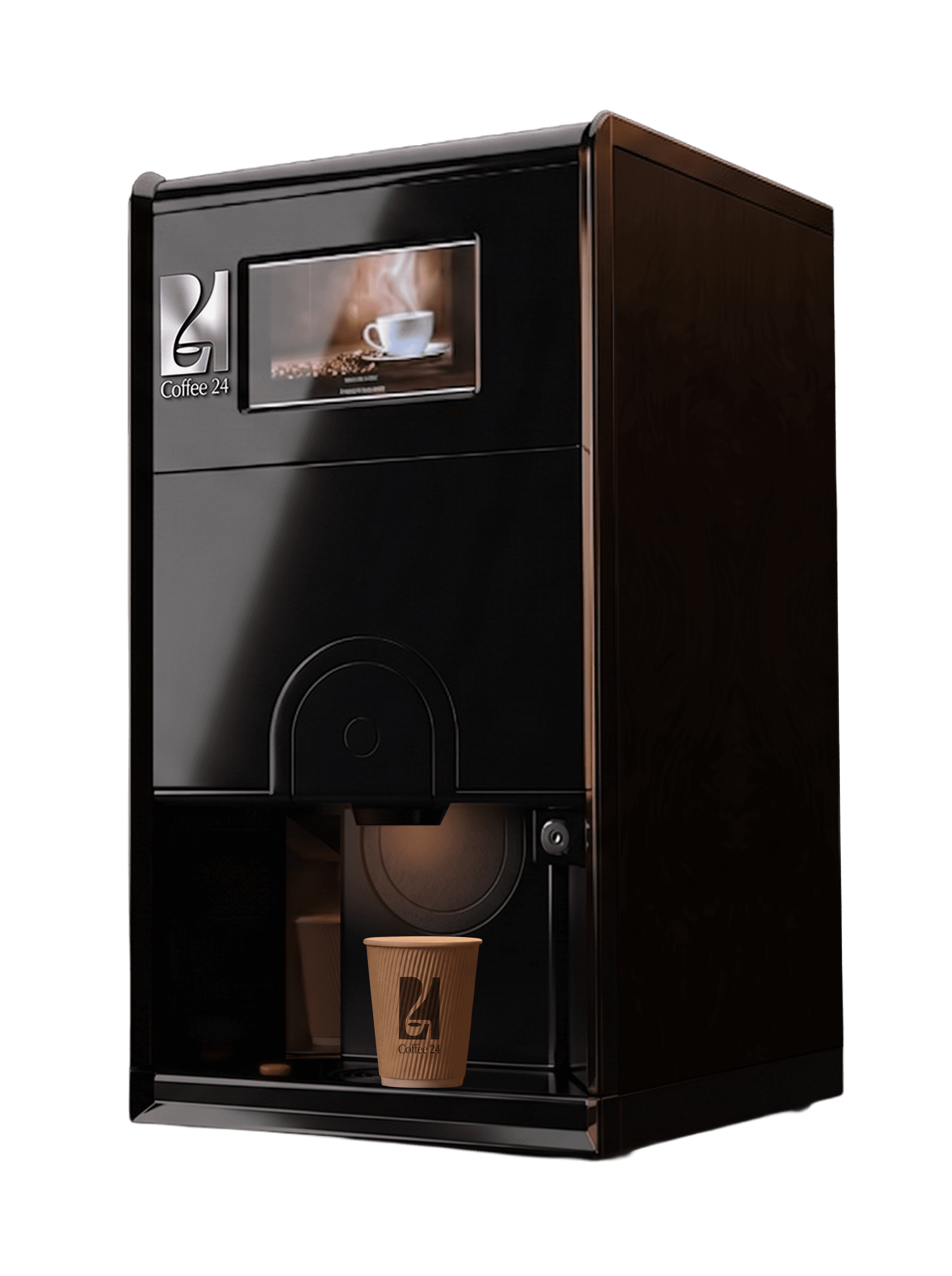 Comparison of Coffee 24 vending machine models by team size, drink options, cup capacity and dimensions for small, mid-size and large offices