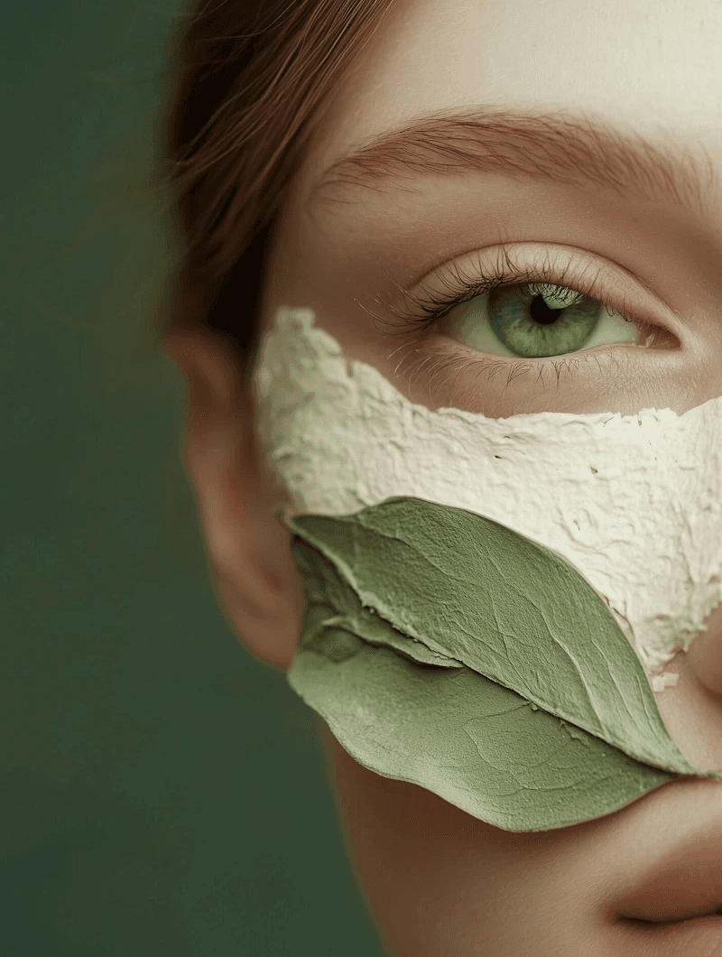 Woman wearing a green clay face mask
