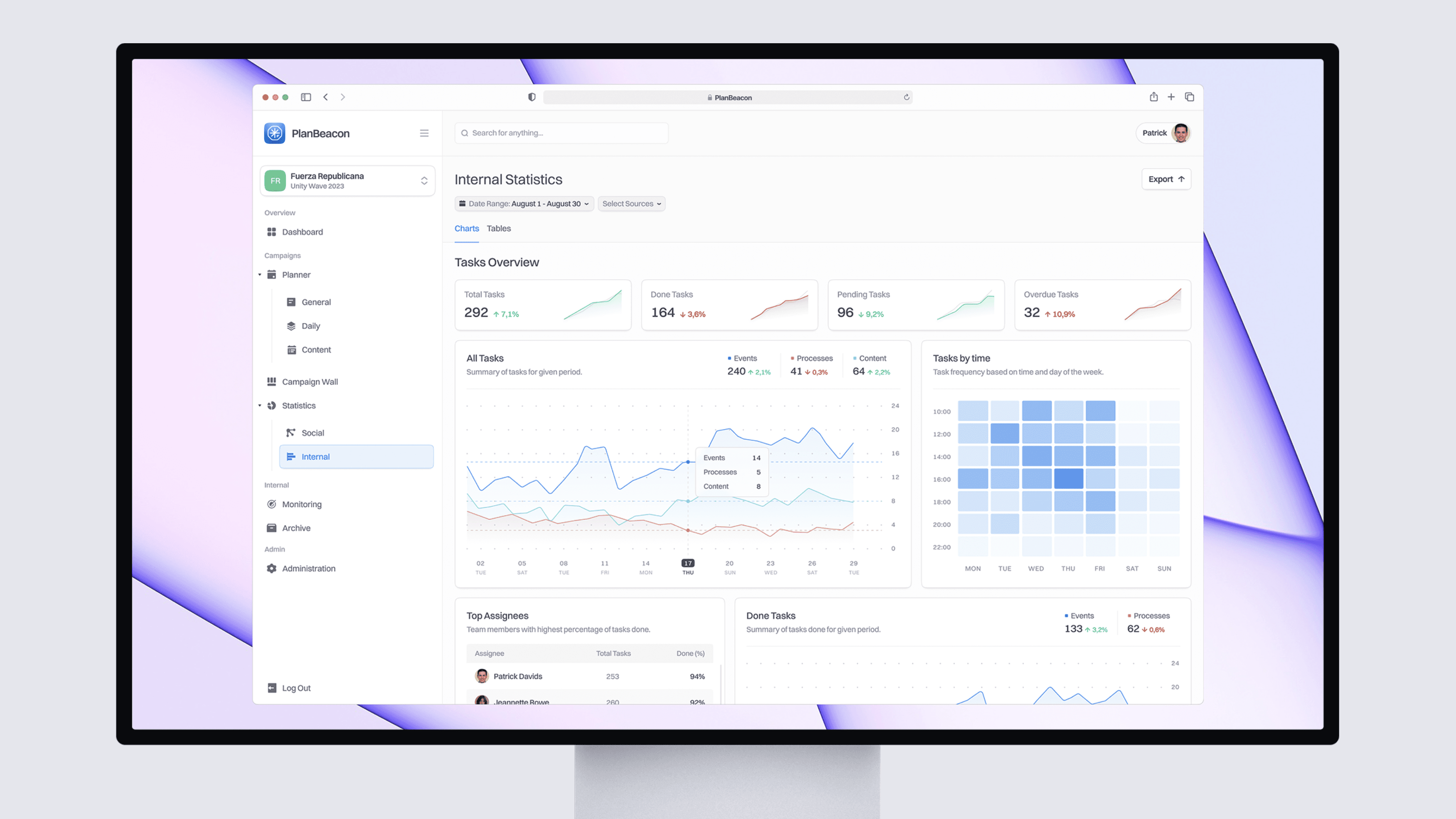 plan beacon internal statistics ui design mockup
