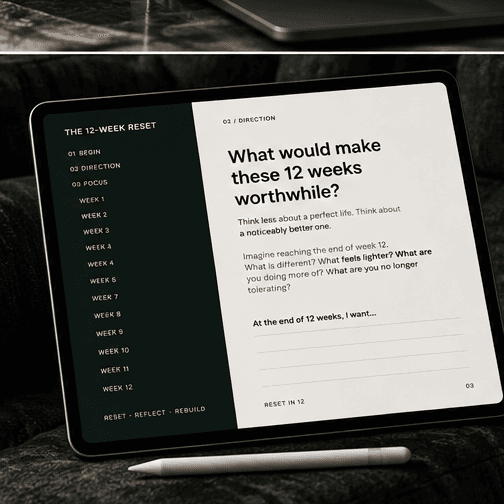 Tablet preview of the 12-Week Reset journal