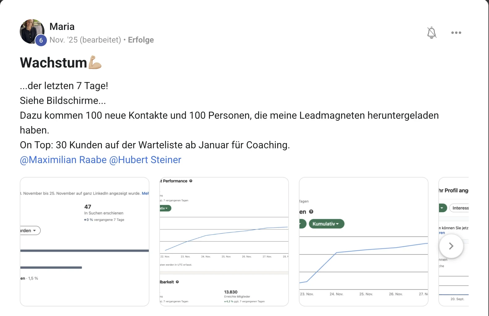 Mitglied der KI Creator Akademie: Coachin Maria gewinnt auf LinkedIn 100 Kontakte und eine Warteliste
