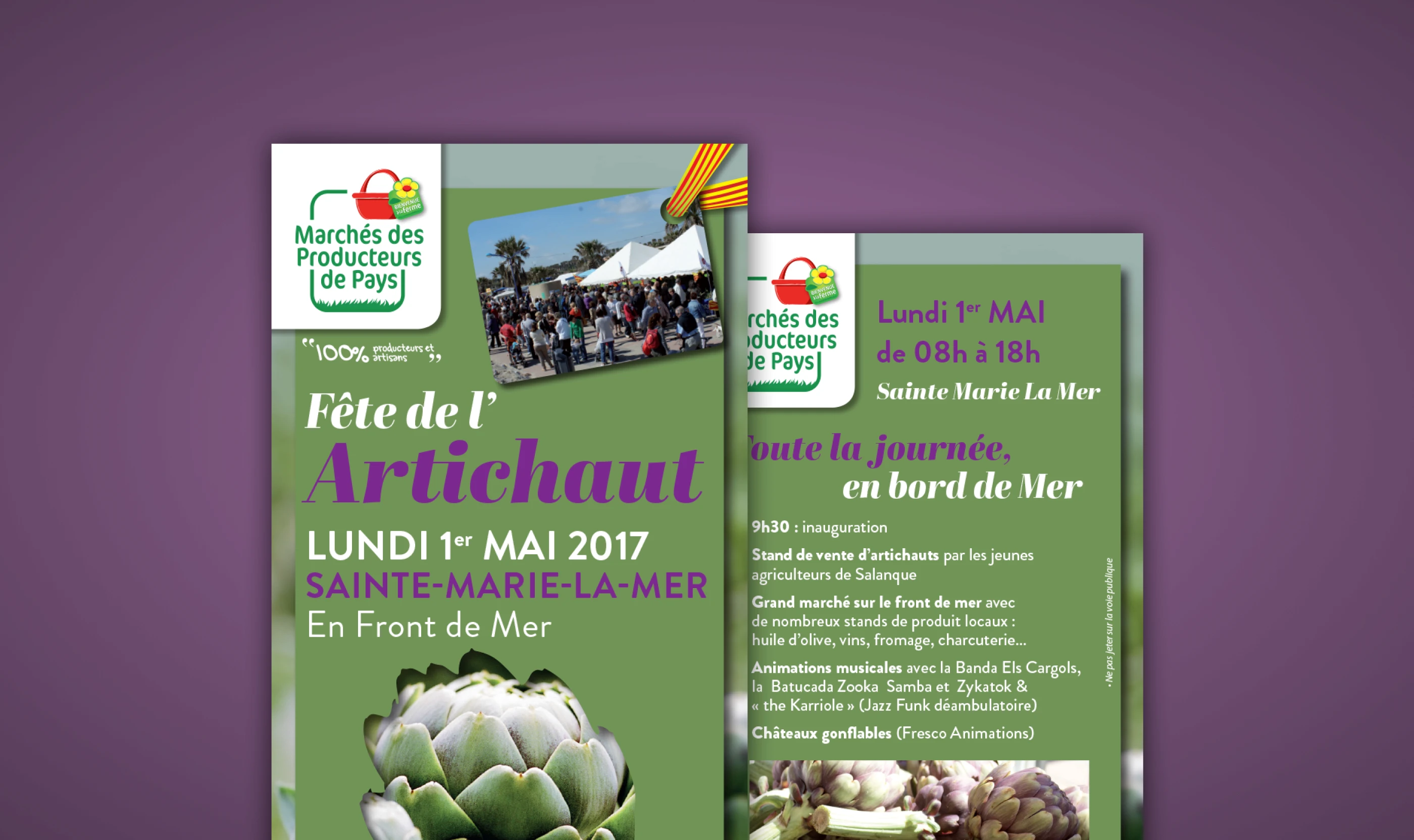 Bannière de présentation du dépliant événementiel pour le marché de producteurs de Sainte-Marie-la-Mer.