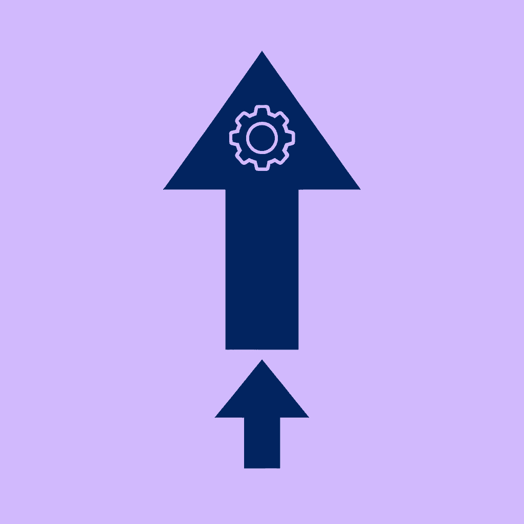 Upward arrow showing business growth and scalability through automation 