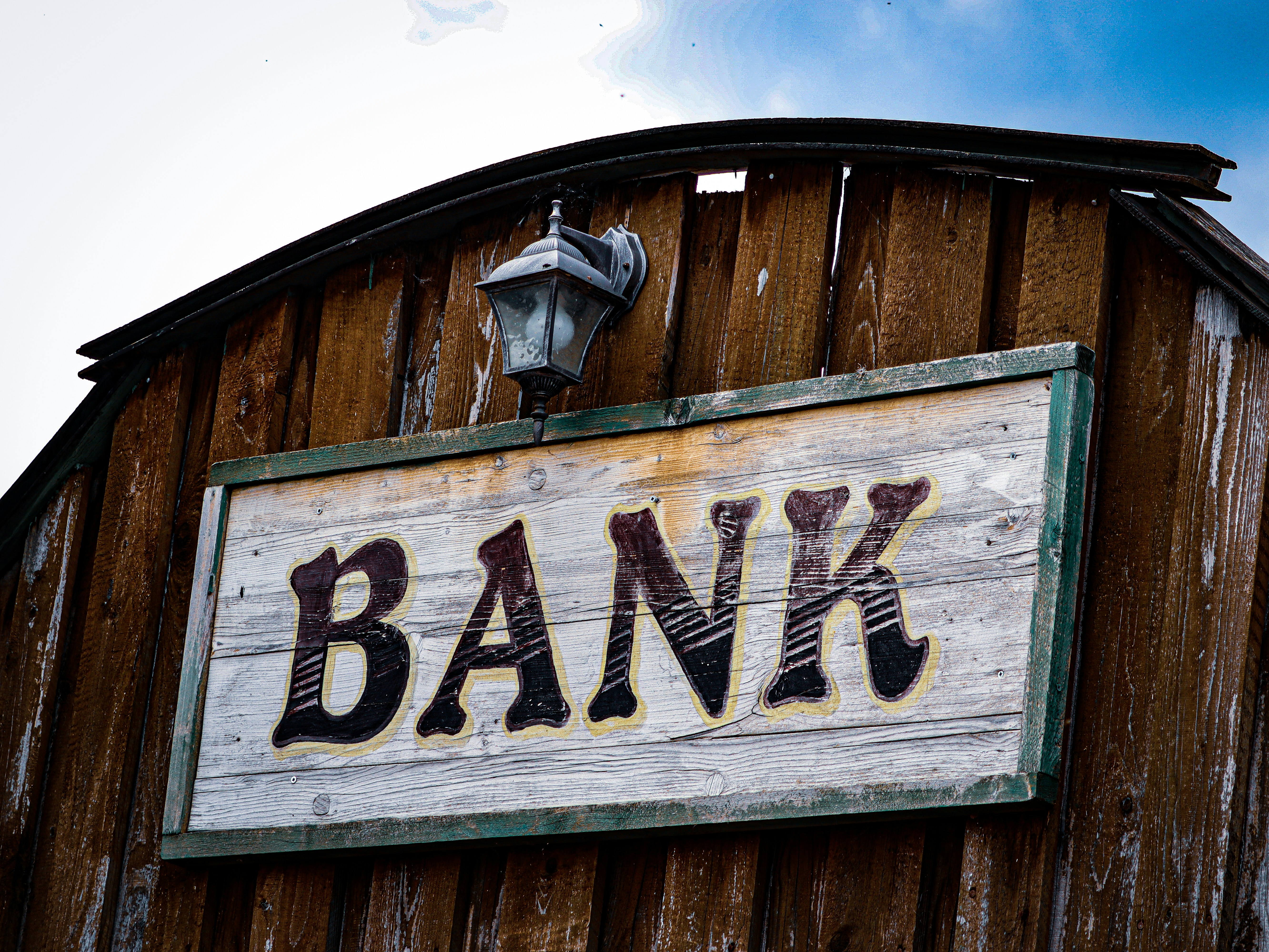 Rustic old bank sign.