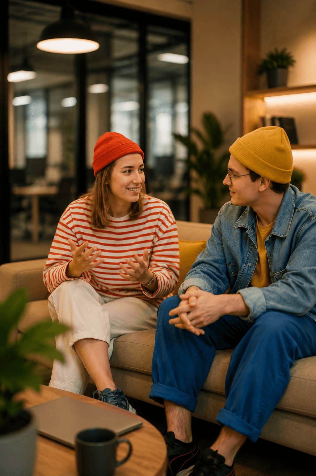 two people setting and using laptop