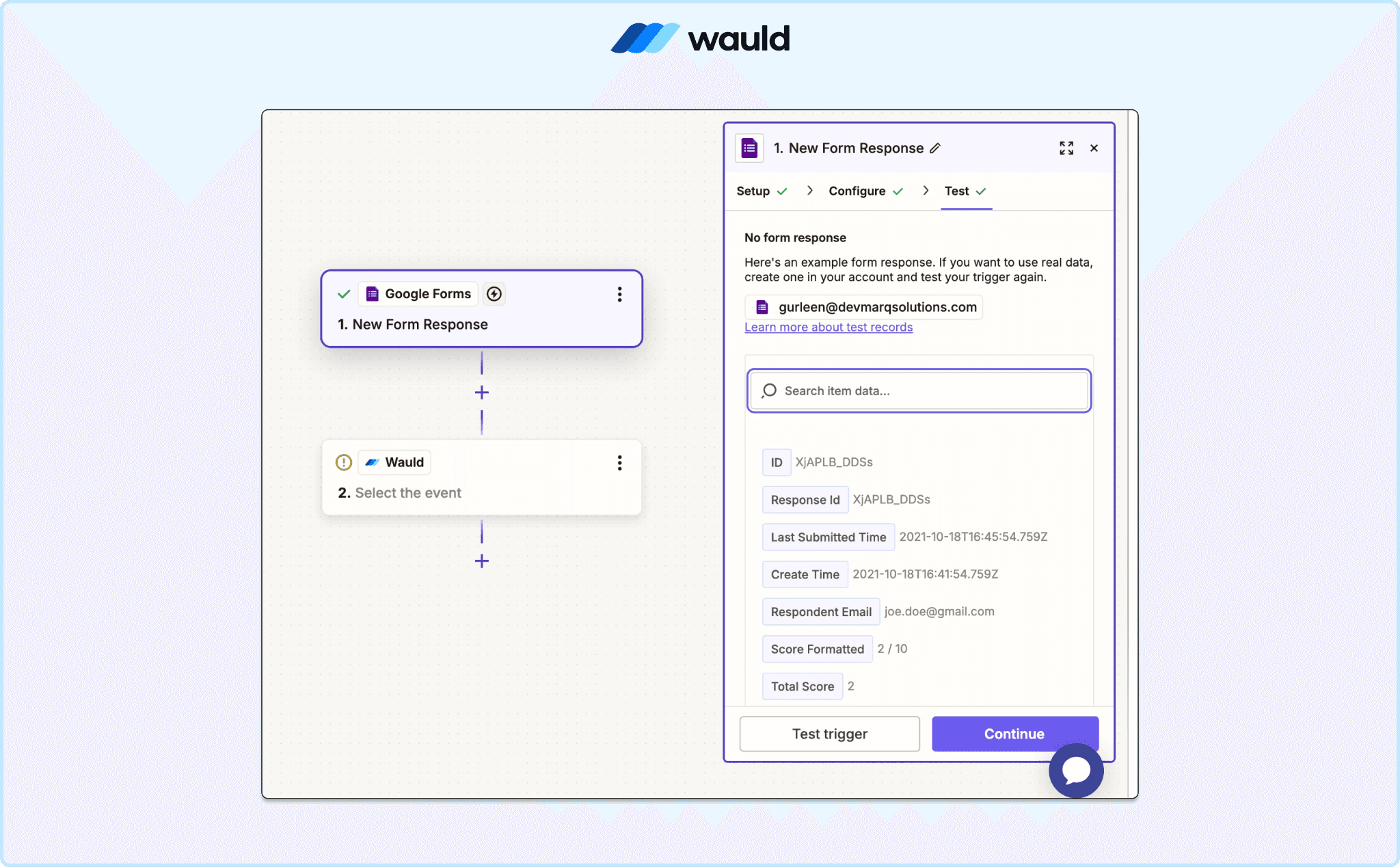  Configuring and testing the Google Forms to Wauld Zap in Zapier