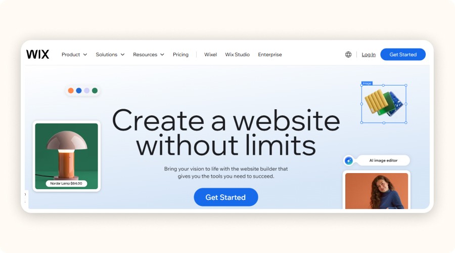 Wix homepage with drag-and-drop store builder
