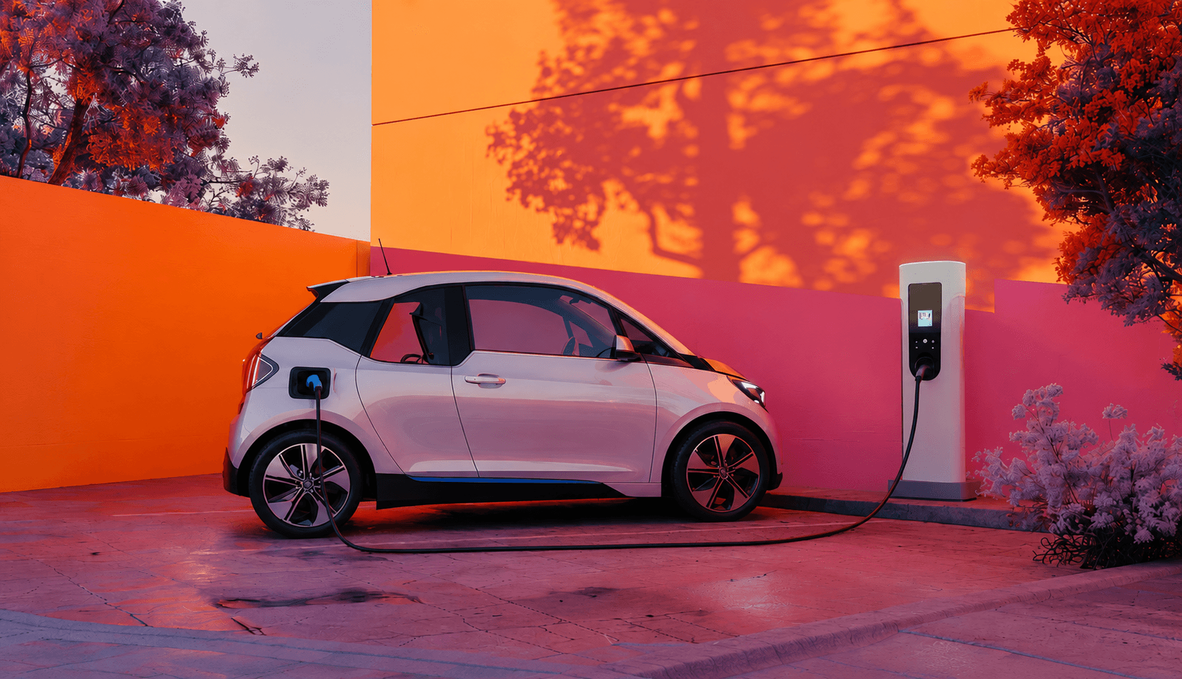 Véhicule électrique en charge sur sa borne