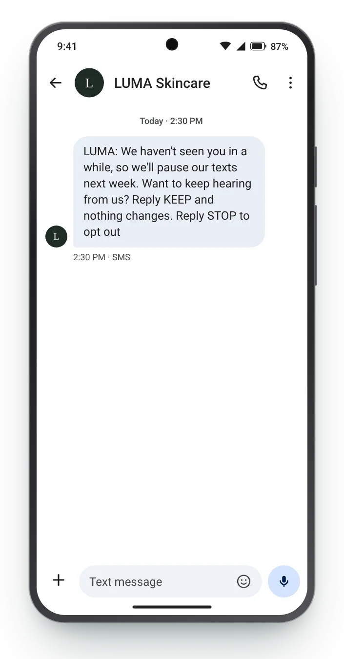 Ask before you stop texting SMS win-back text on an Android phone