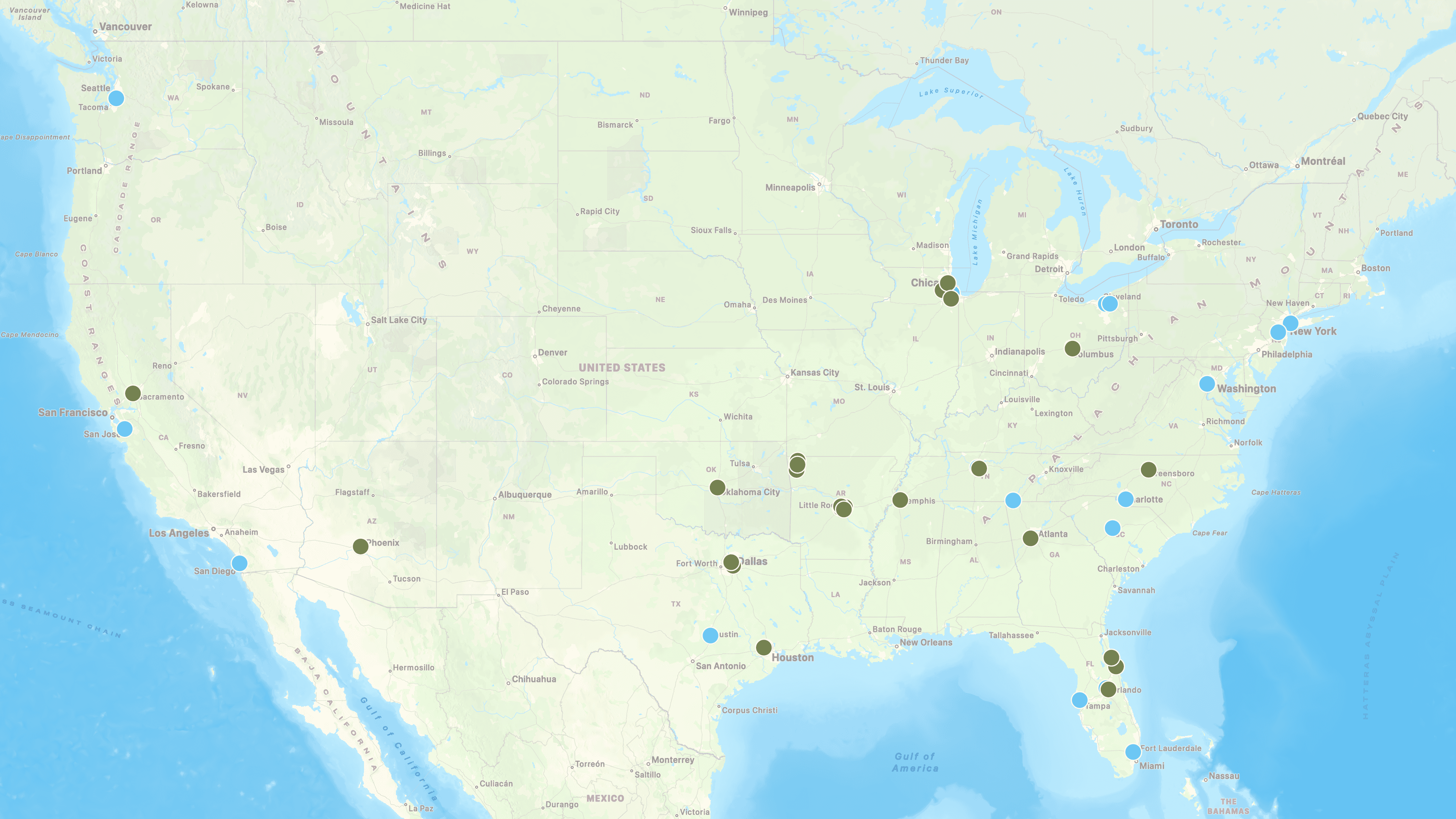 warehouse locations on US map
