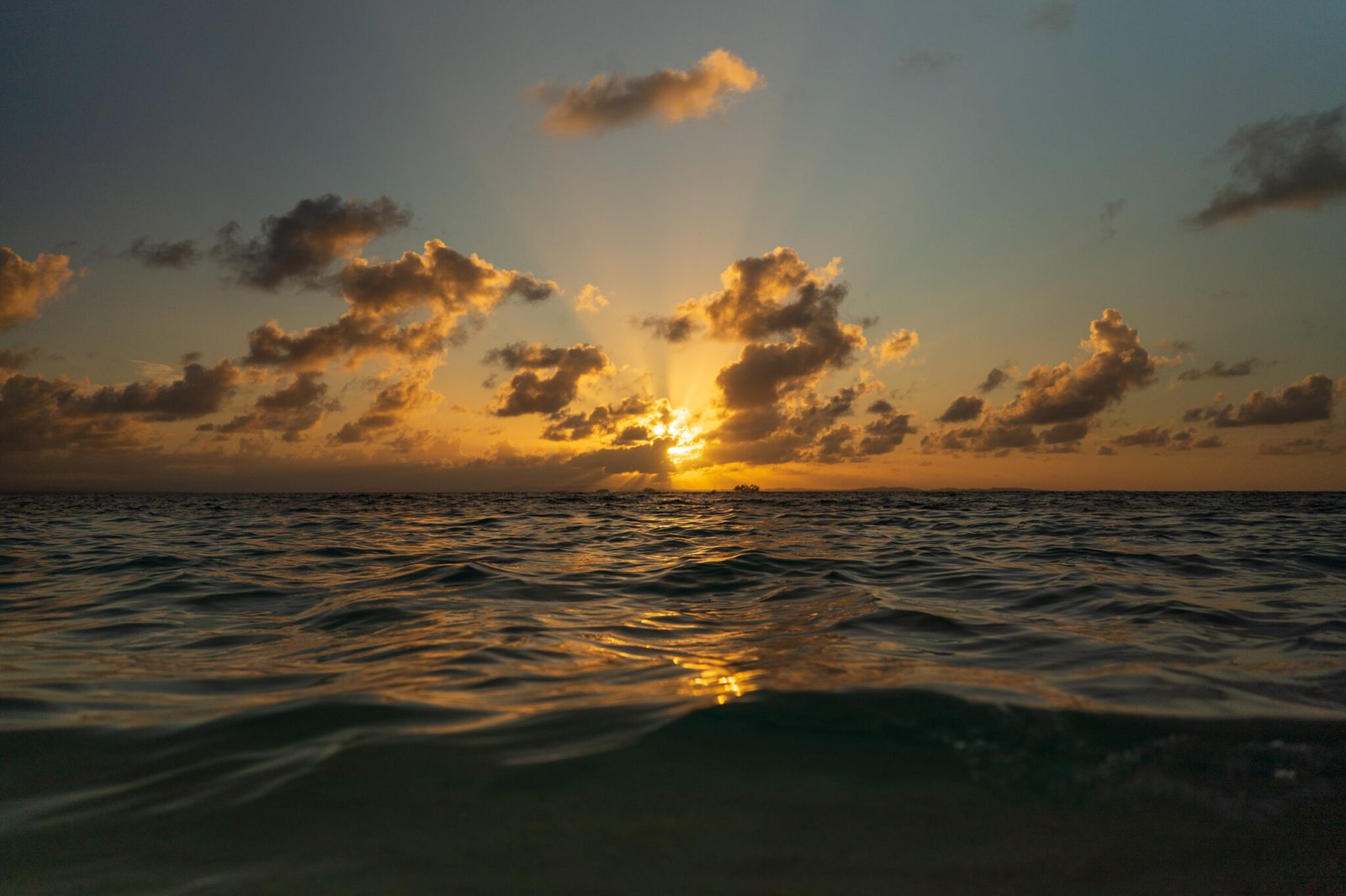 Sunset over San Blas: Golden skies reflecting on tranquil waters