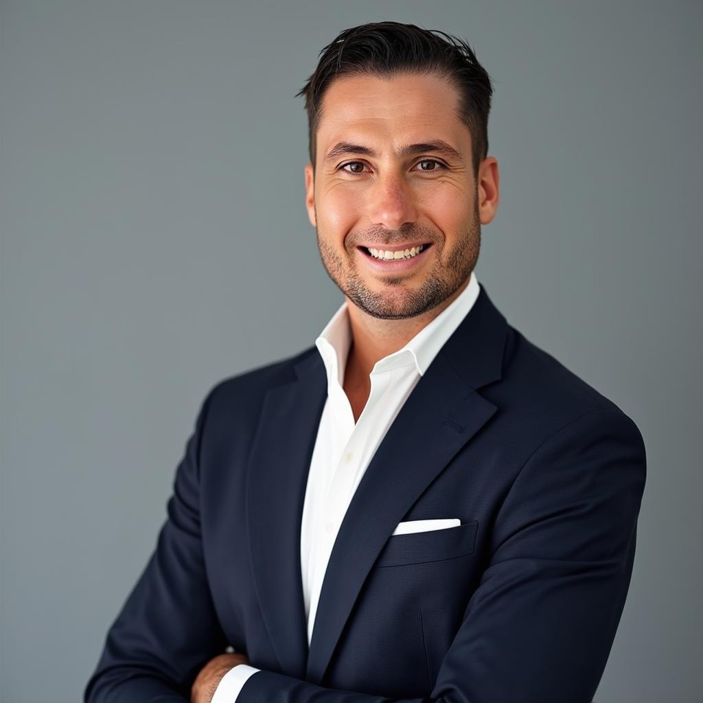 man in blue crew neck shirt