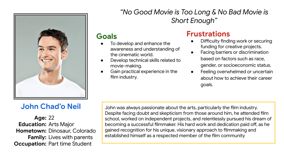 User persona of John for SeatFoodie project