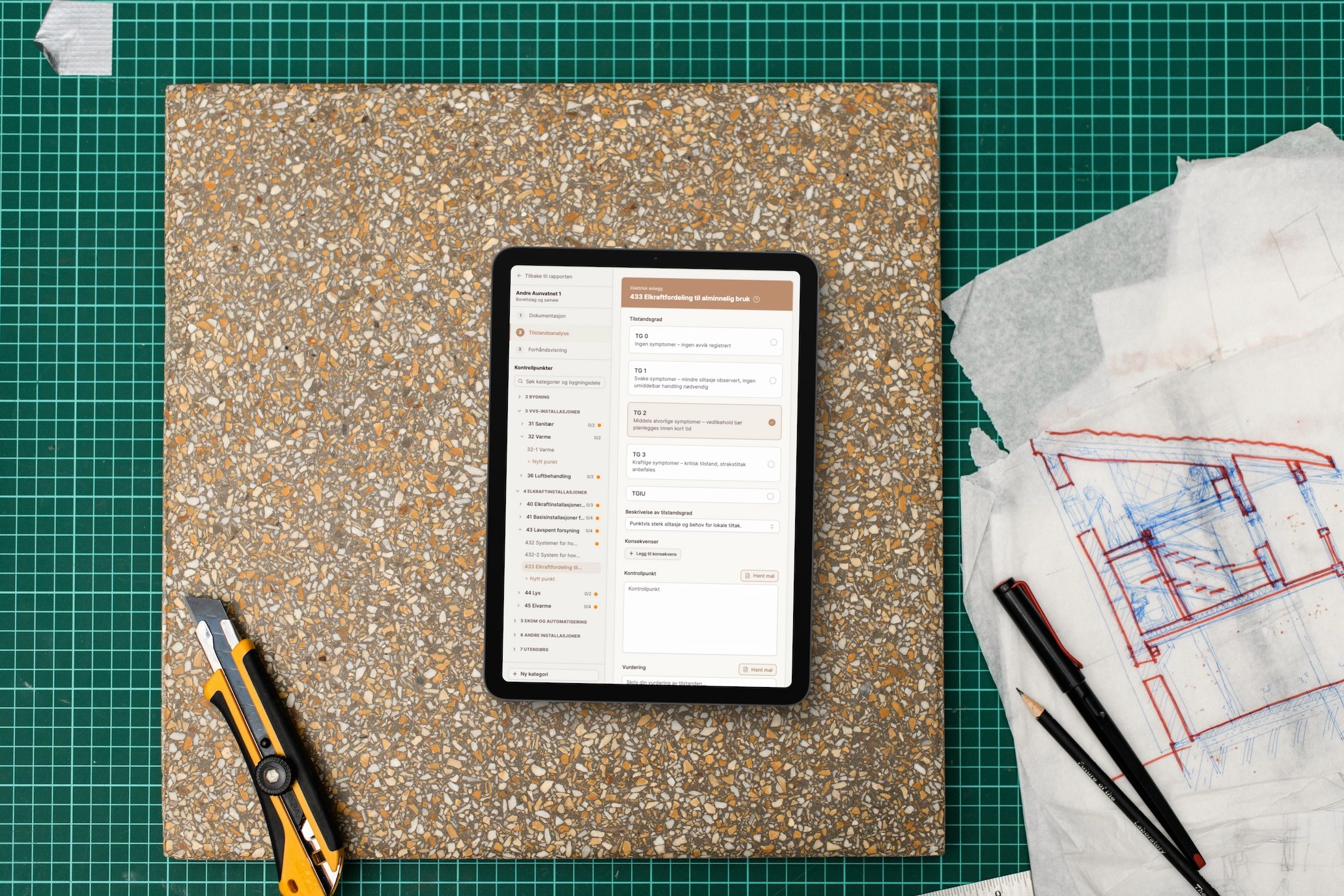 tilstandsanalyse vises på ipad