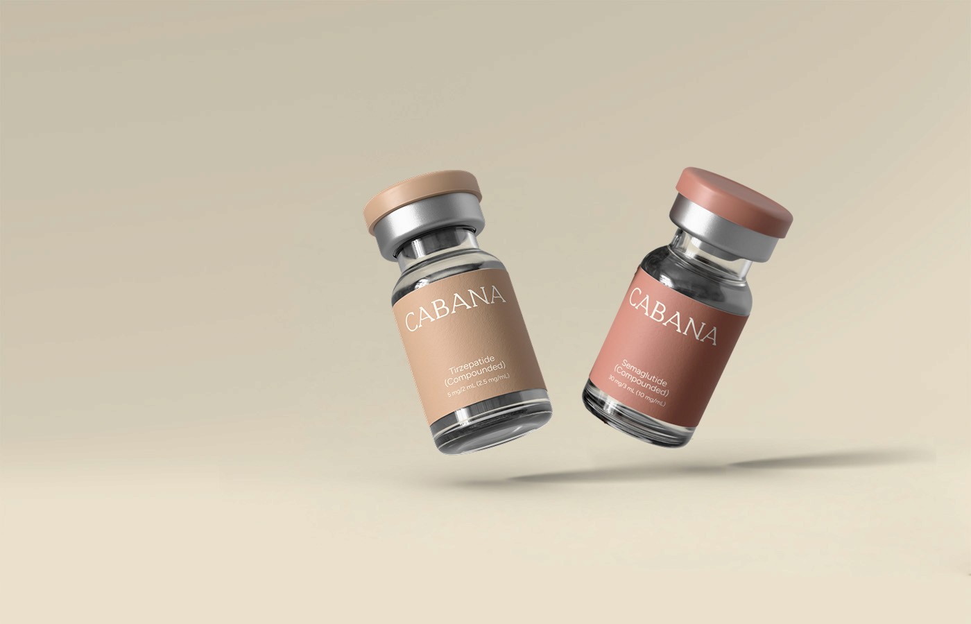 Cabana compounded tirzepatide and semaglutide vials for GLP-1 weight loss treatment