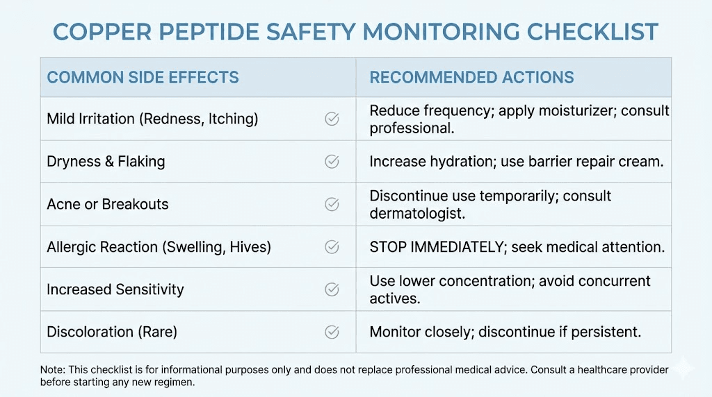 GHK-CU peptide side effects monitoring guide and safety checklist