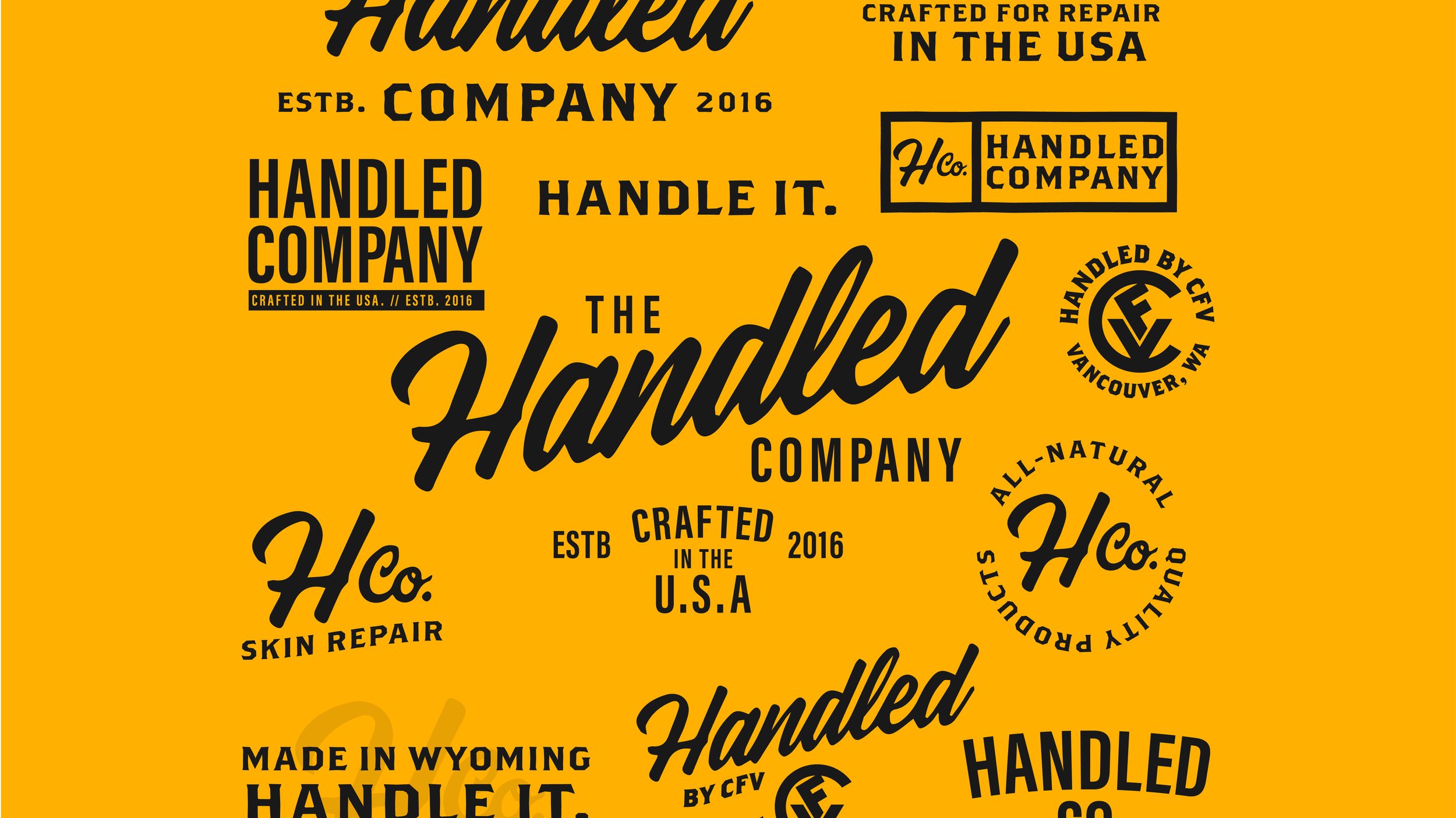 Handled Company branding typography collage in yellow and black