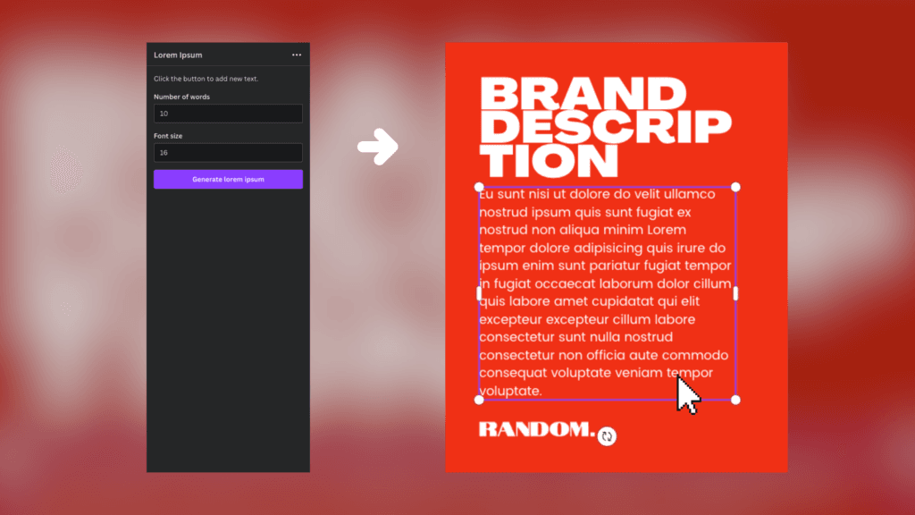 Side-by-side image of how the Lorem Ipsum generator app can be used to add filler text in a mockup design.