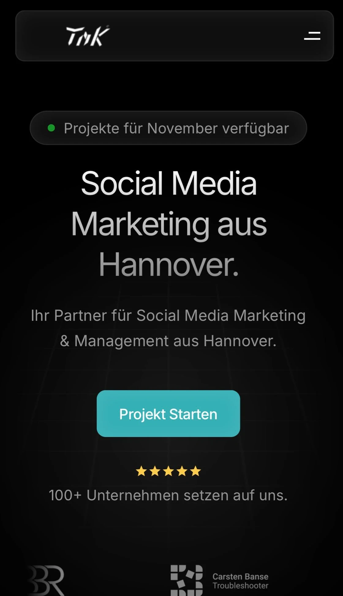 BBR Management Content Marketing aus Hannover – Erstellte Webseite Header für den Partner TNK Group Werbeagentur & Social Media Optimization im modernen Responsive Webdesign mit SEO-optimierter Struktur und Conversion-starkem UX-Design und Performance-Optimierung.
