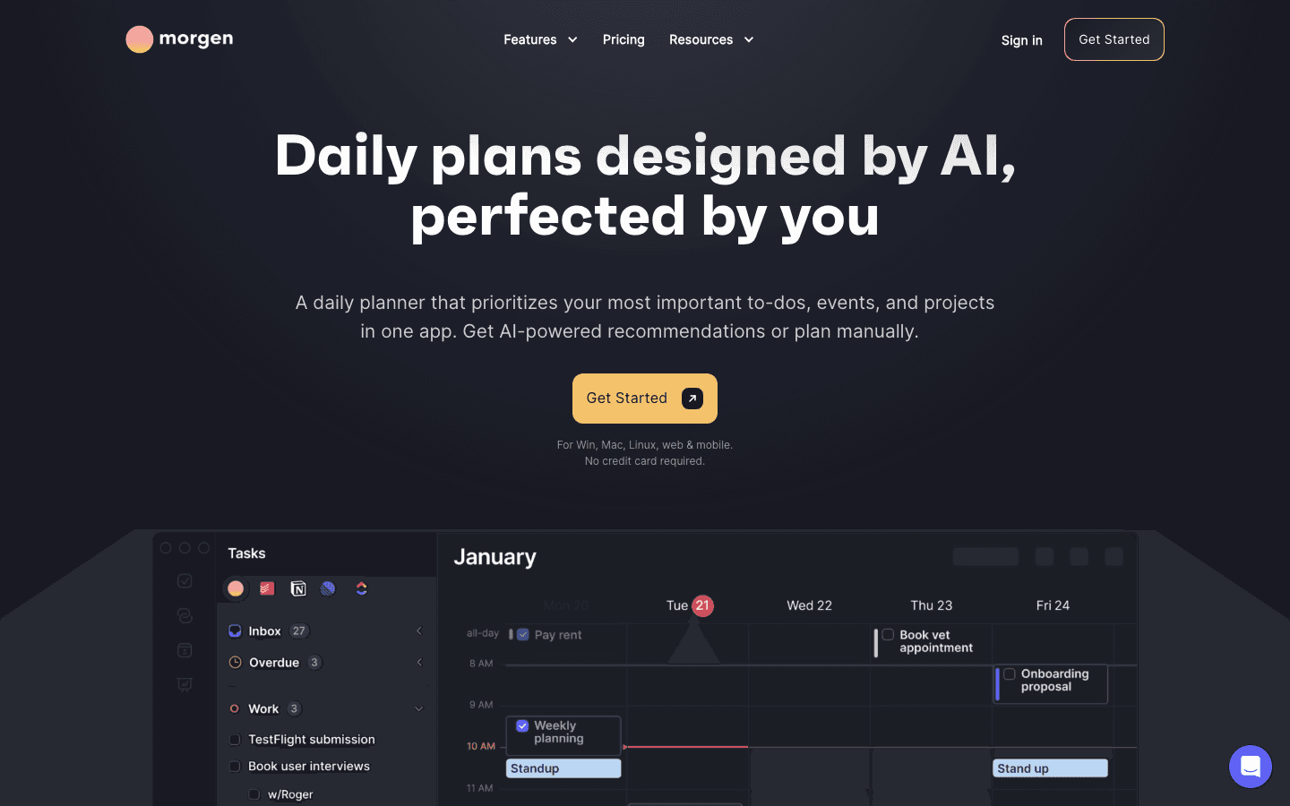 Morgen AI daily planner calendar app