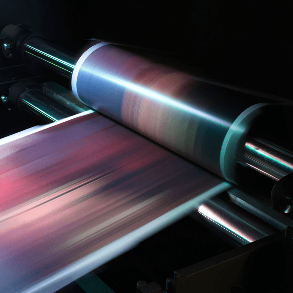 Two men discuss a project while standing at a laptop in an office.