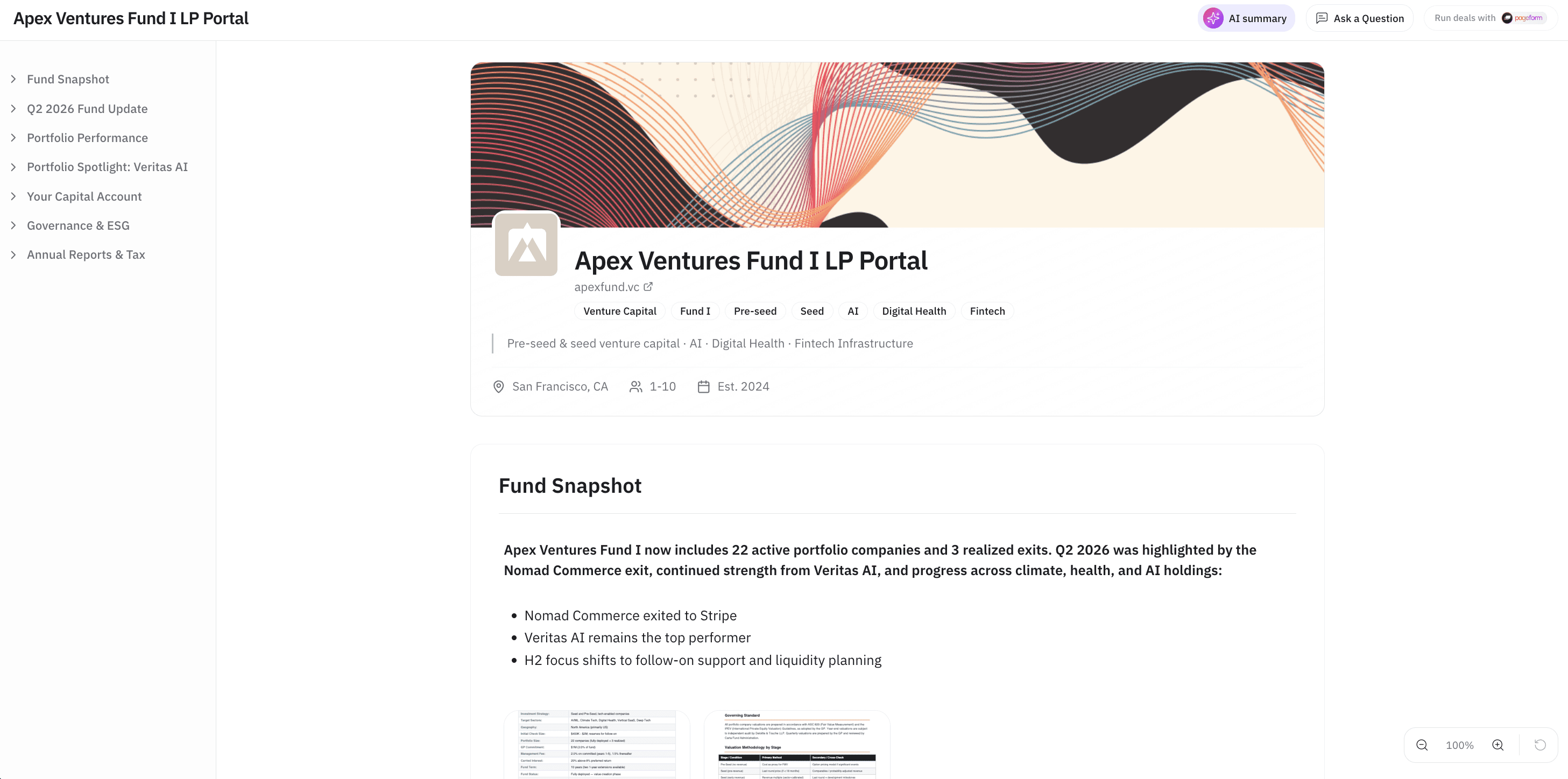 LP Update Pageform Data Room Portal