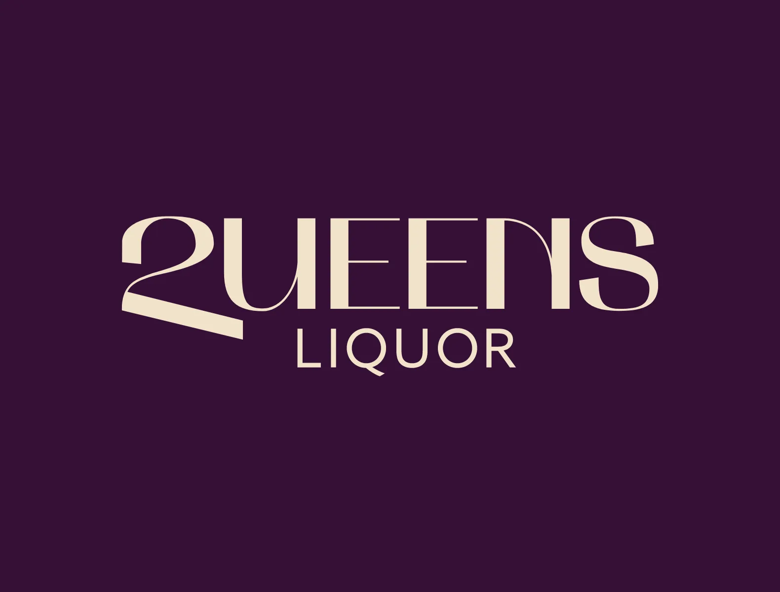 A cream "Queens Liquor" wordmark on a purple background.