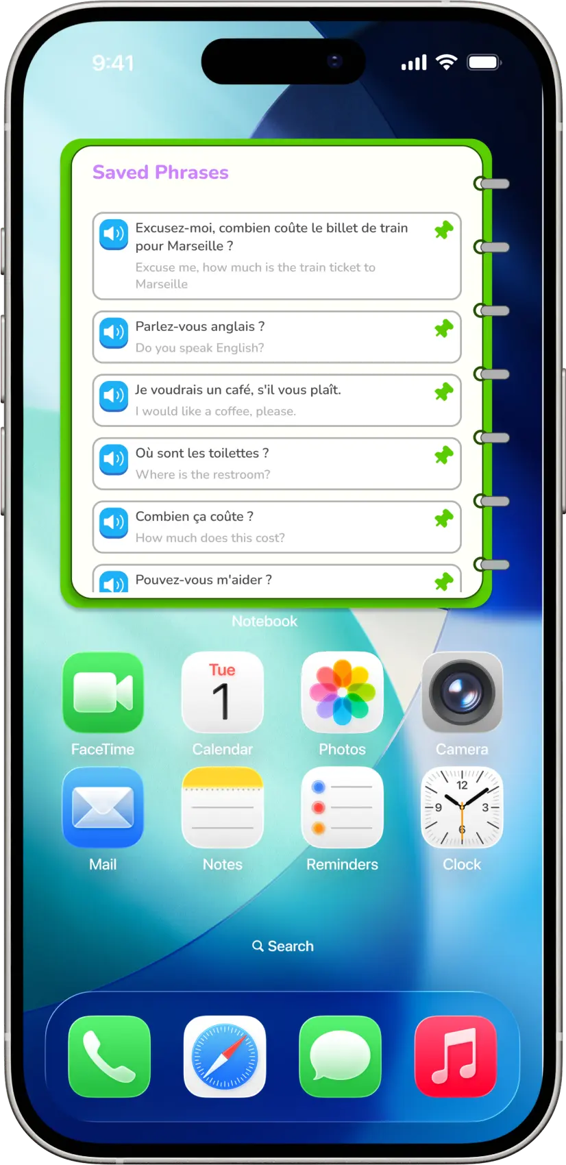 DuoChat feature hero showing the chat interface and phrasebook screens designed within Duolingo's existing visual system