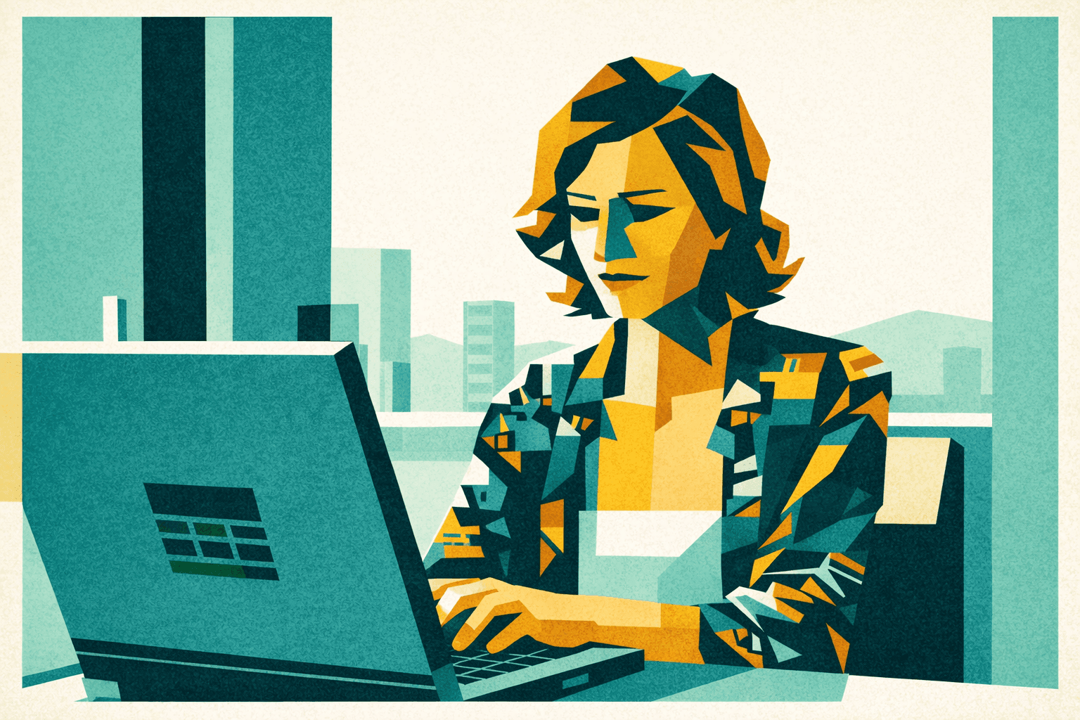 Professionista concentra lo sguardo sul laptop, momento di introspezione e riorientamento professionale per ritrovare senso nel lavoro.