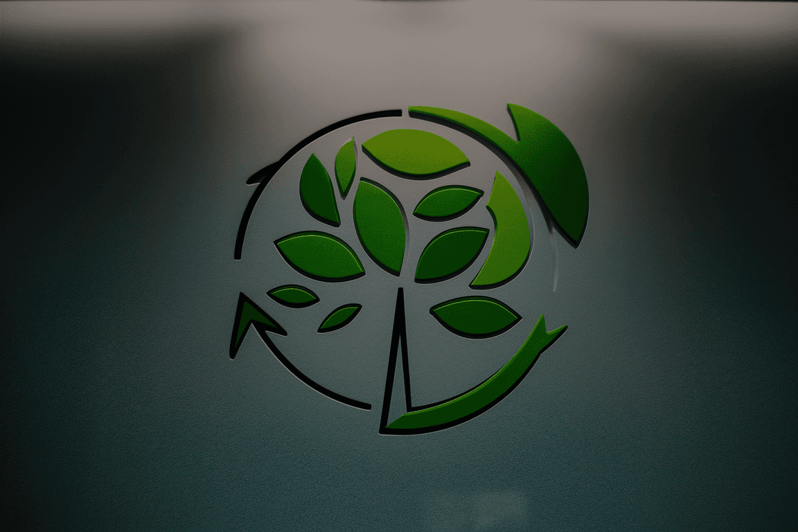 Icon of a stylized green tree with a circular arrow, representing sustainable development and environmental certification