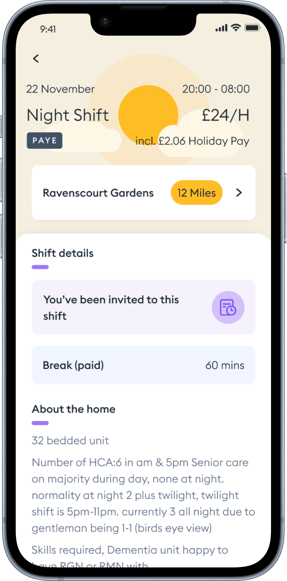 Florence app — shift overview