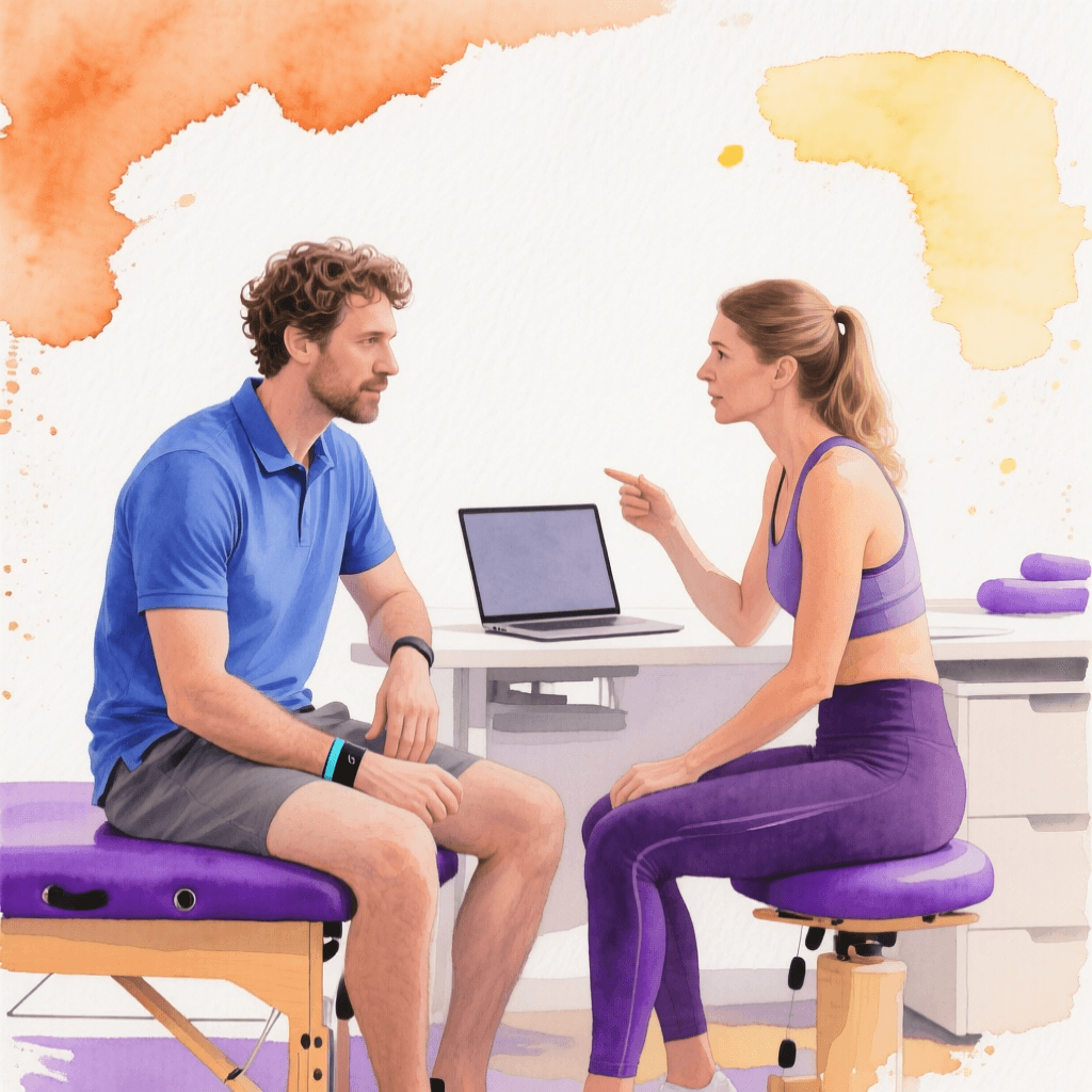 A physiotherapist examines her patient’s perfect plan.