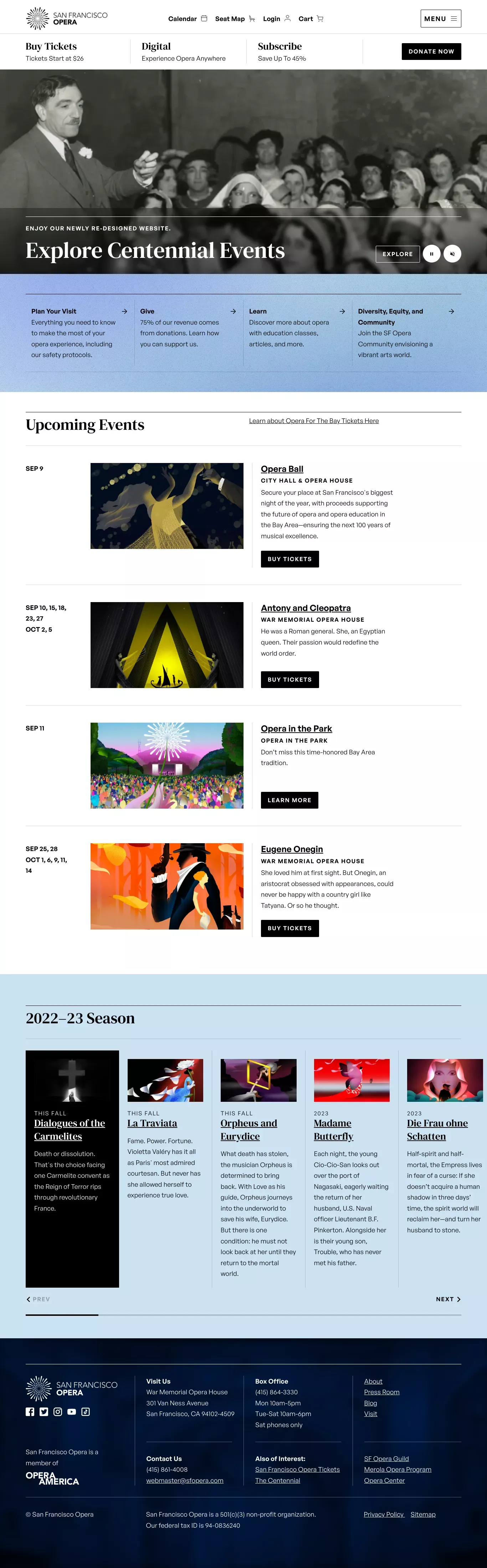 San Francisco Opera other page screenshot showcasing Event and Art design